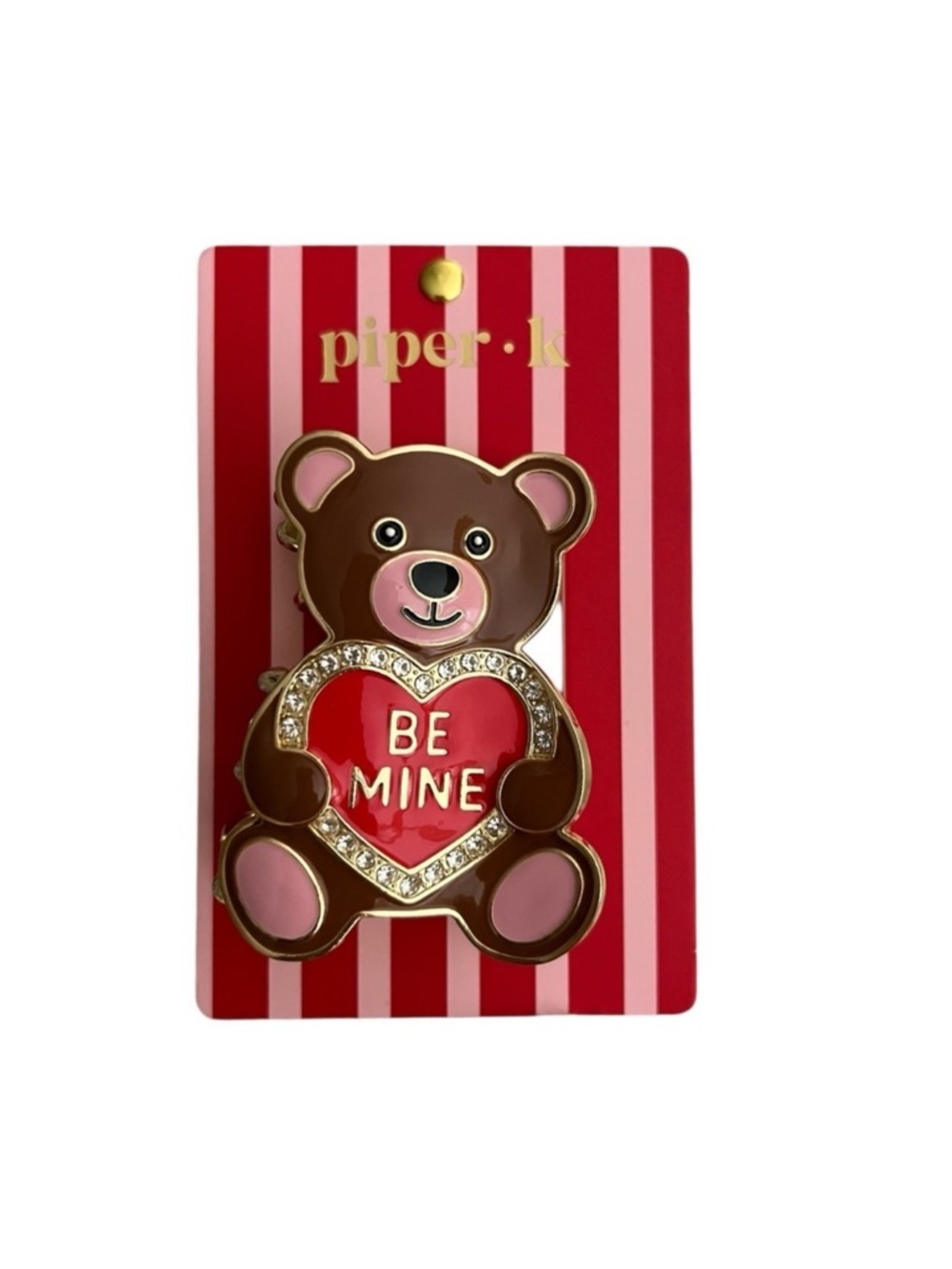 Piper K Large Teddy Bear Heart Valentine’s Day Pink Red Claw Hair Clip NWT